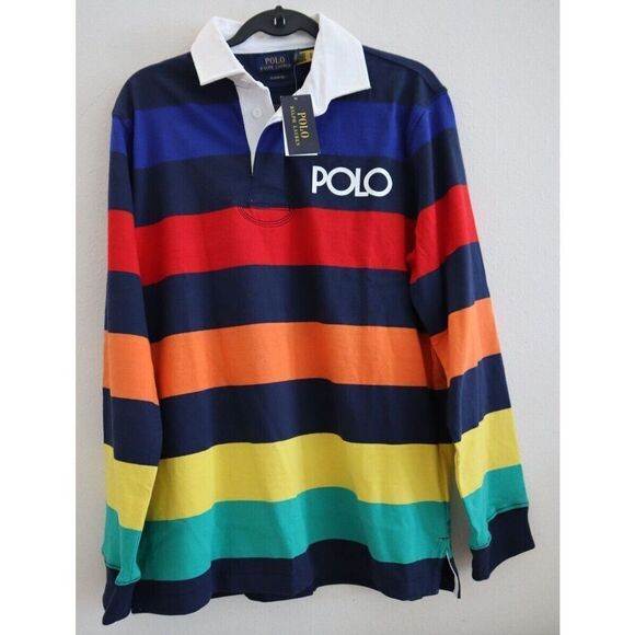 Polo Ralph Lauren Men Sz M Multi Spectre Rainbow Striped Rugby Jersey Shirt - Picture 1 of 11